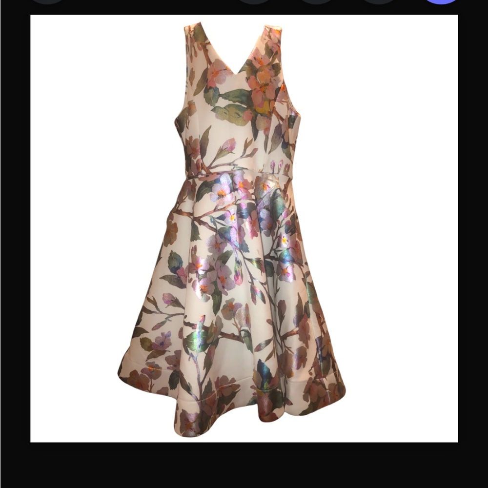 Rare Edition Girls Metallic Floral Print Satin Skater Dress Size 8